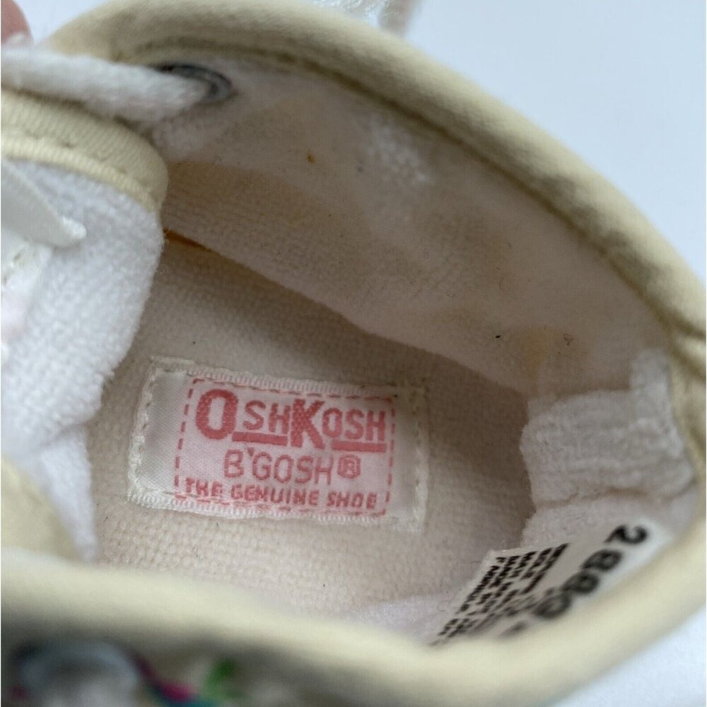 Vintage OshKosh B’Gosh Infant Baby Girls Shoes 1990’s Size 3 Cream Multicolour - Picture 8 of 12